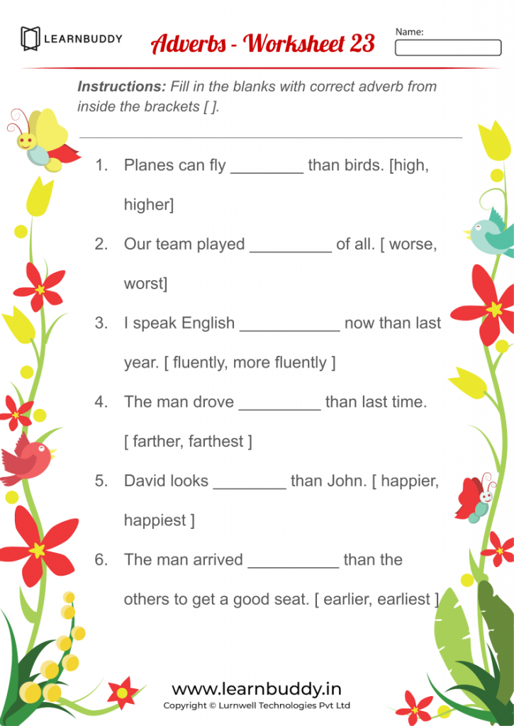 adverbs worksheets for grade 2