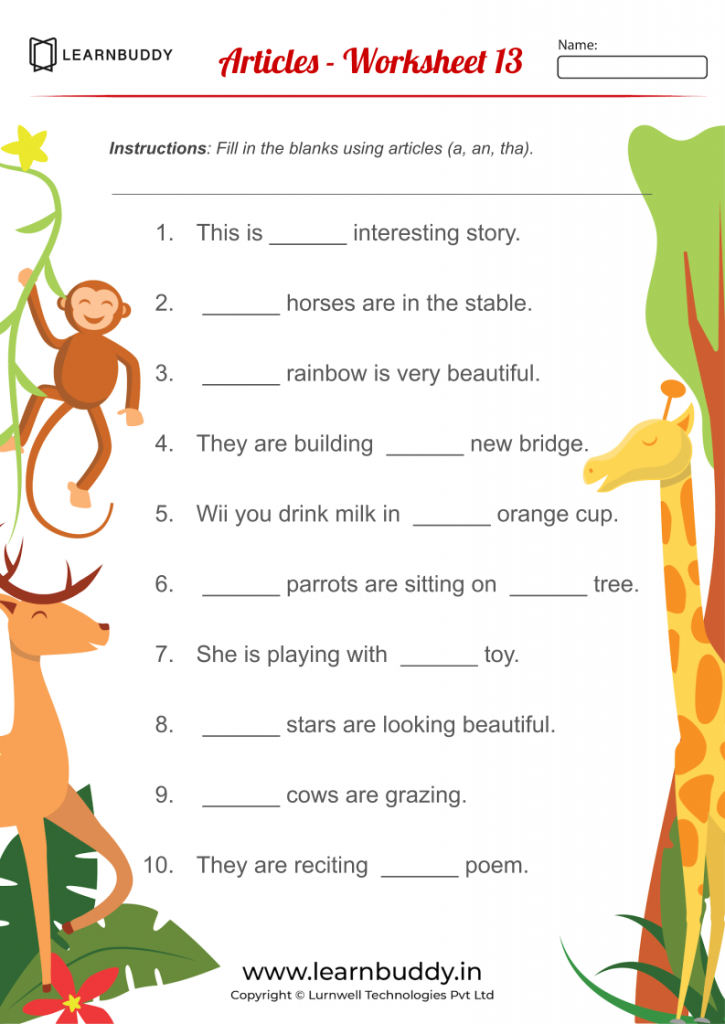 English worksheets for Class 1 (Adverbs, Articles, Modals ...