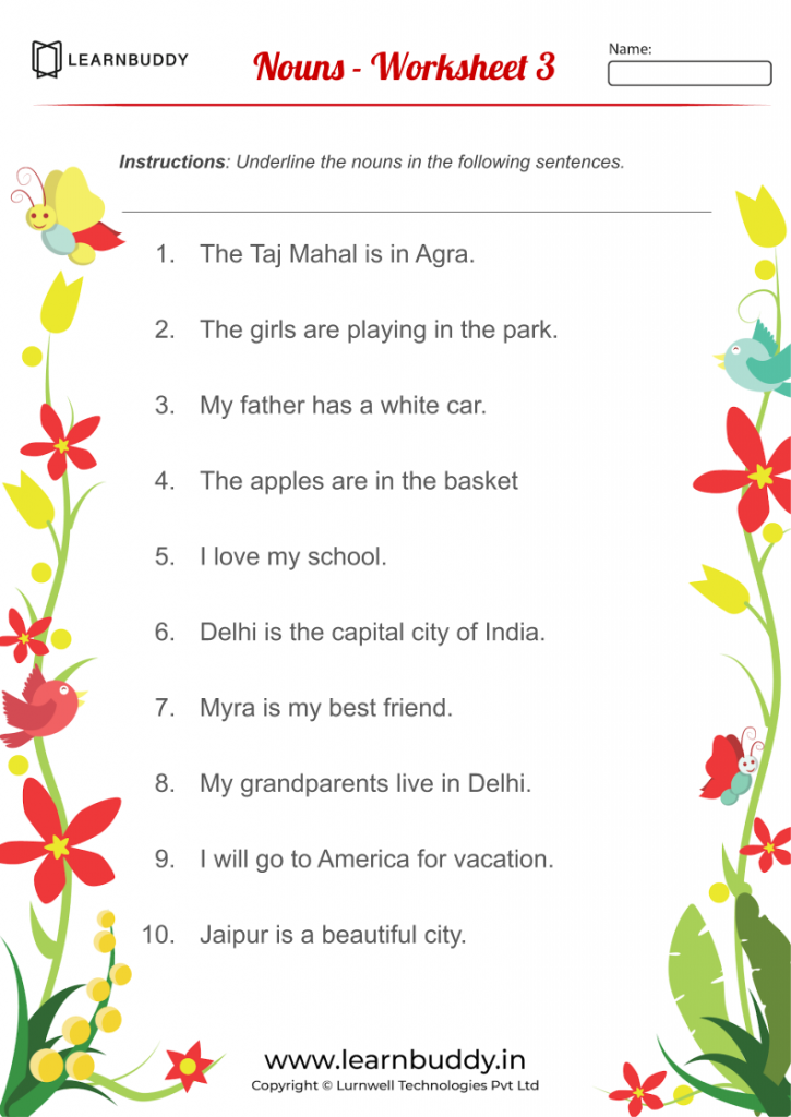 English worksheets for Class 1 (Nouns, Verbs, Pronouns) – Learnbuddy.in