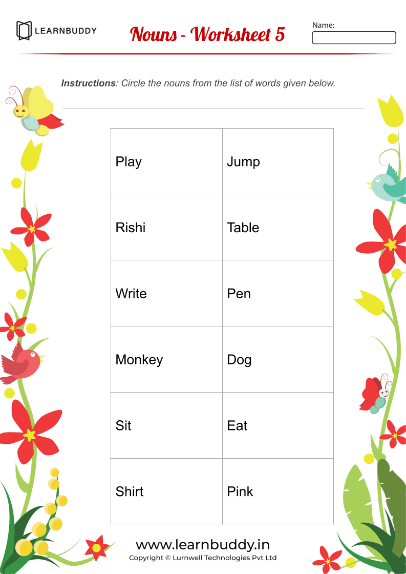 English worksheets for Class 1 (Nouns, Verbs, Pronouns) – Learnbuddy.in