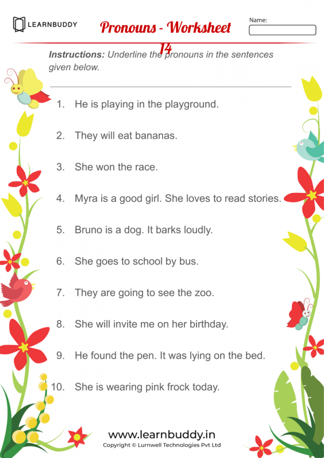 English worksheets for Class 1 (Nouns, Verbs, Pronouns) – Learnbuddy.in