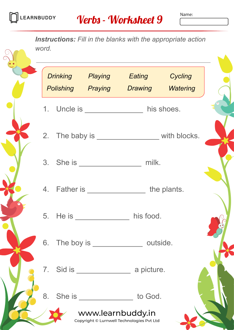 english worksheets for class 1 nouns verbs pronouns