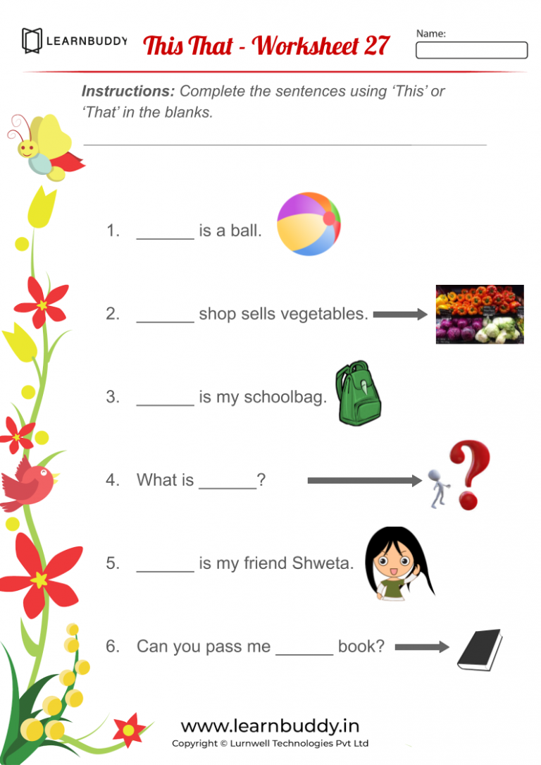 'This That' Practice Worksheets for Class 1 – Learnbuddy.in